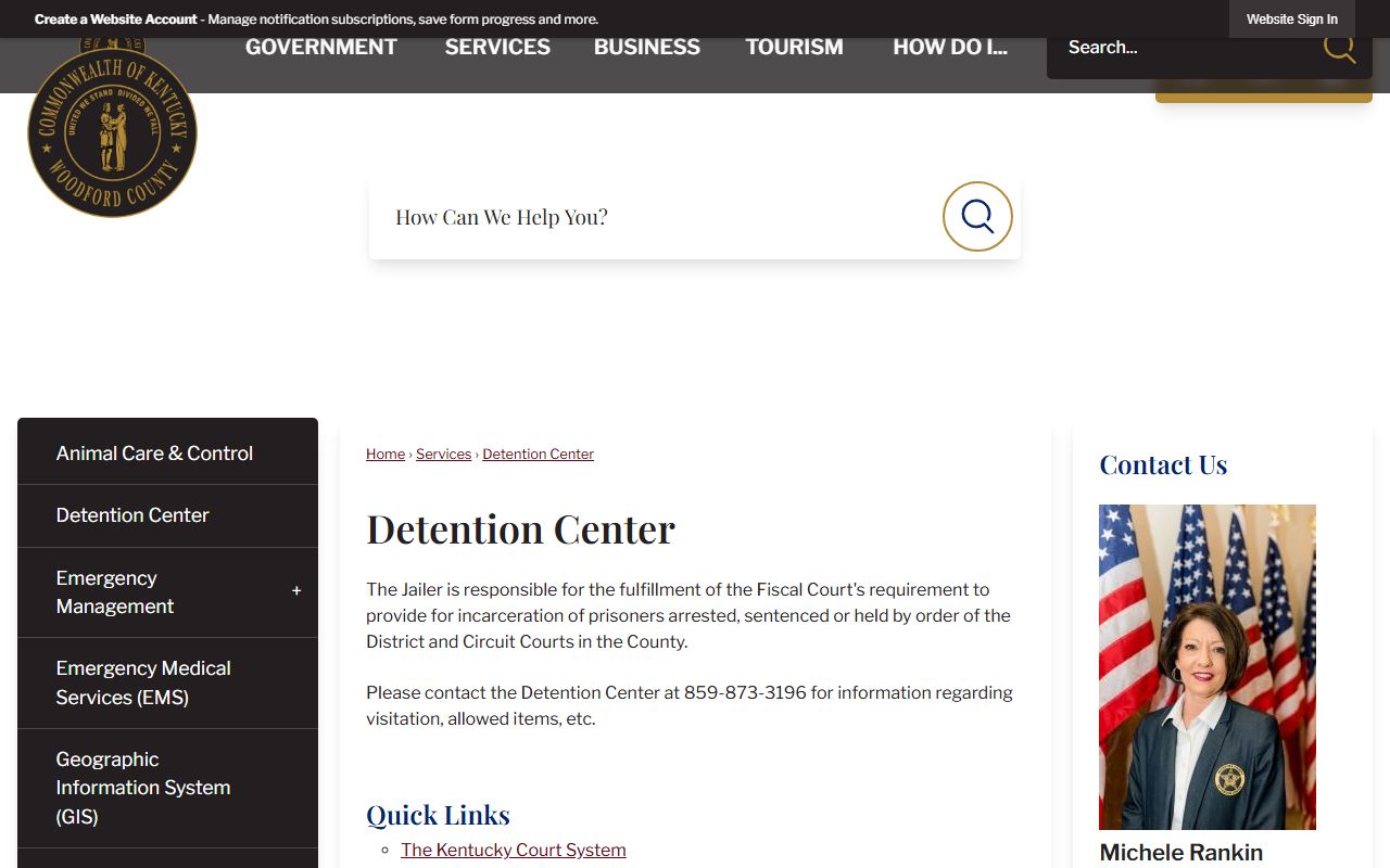 Woodford County Detention Center official contact page for Anderson County inmate lookup